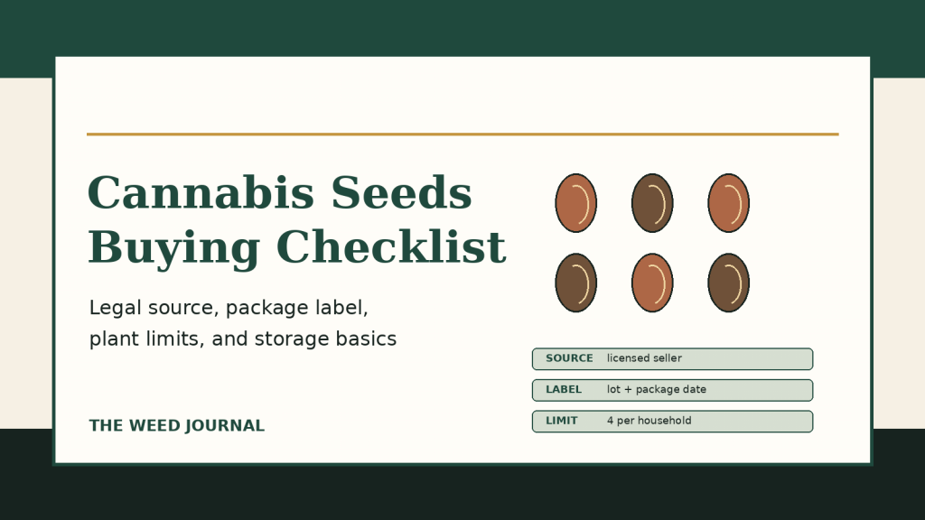 Editorial checklist graphic for buying cannabis seeds from legal sources in Canada